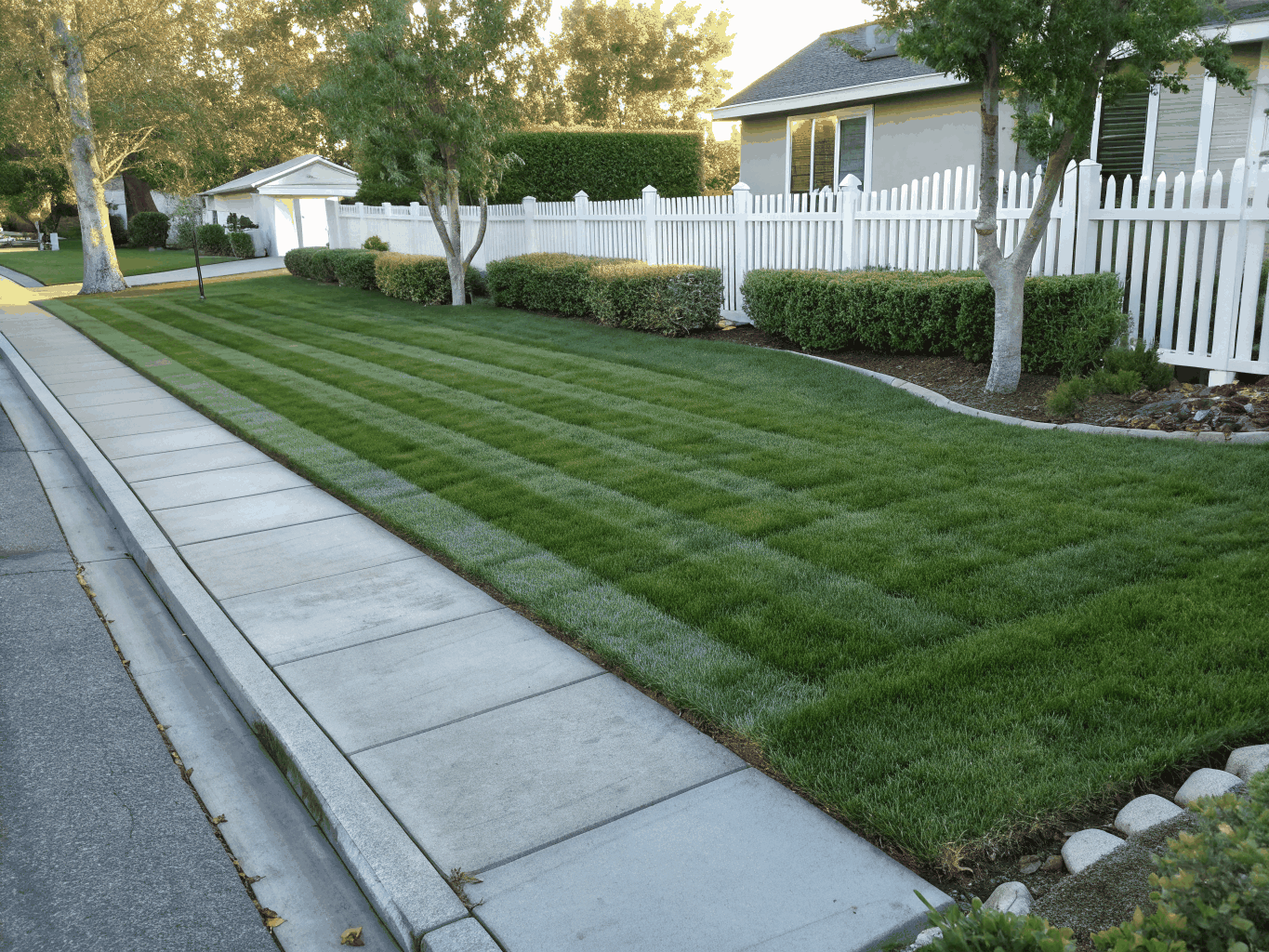Pristine residential lawn and architectural stone landscaping in Cabarrus County