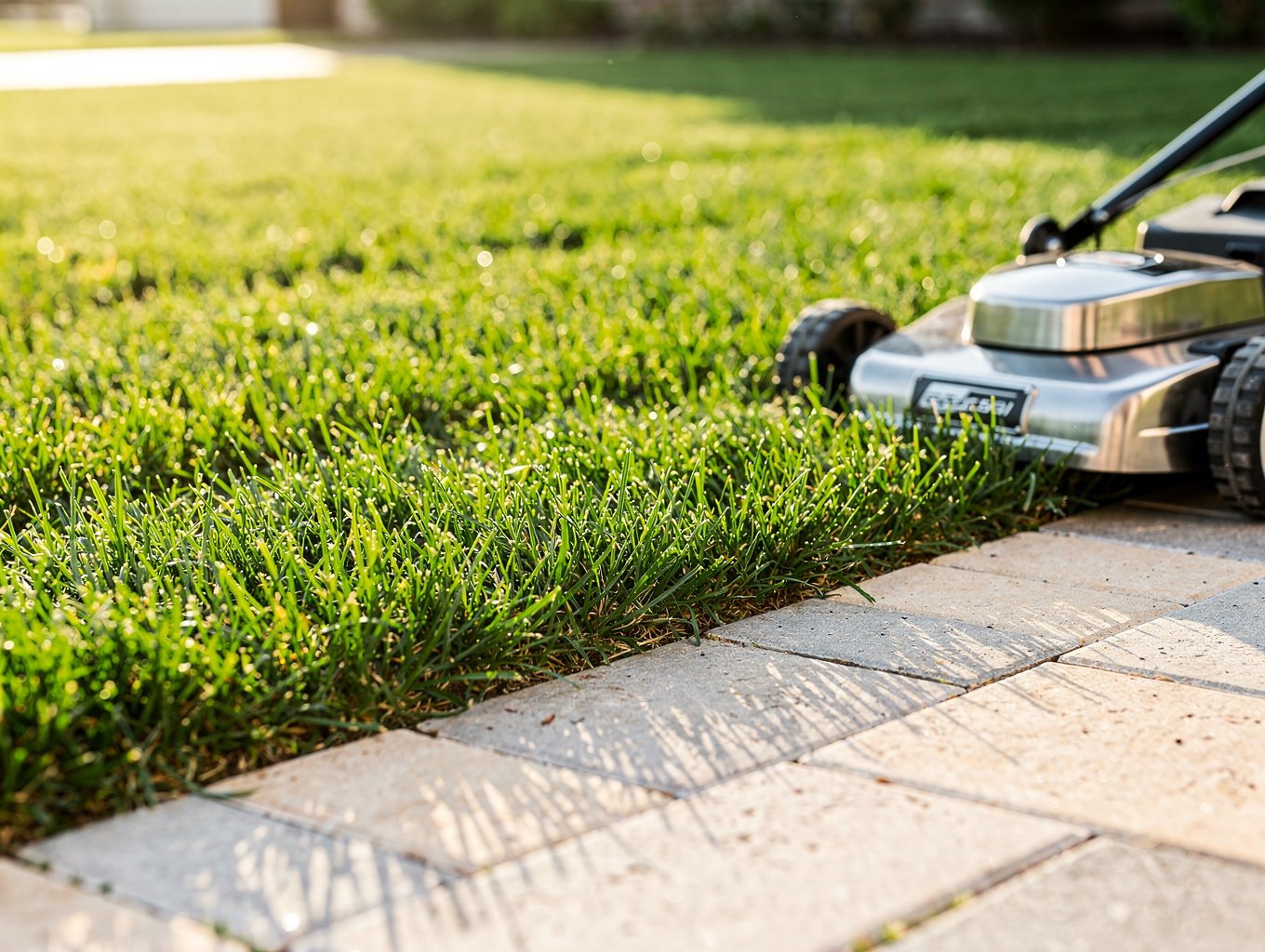 Cleanly striped residential lawn with crisp edging