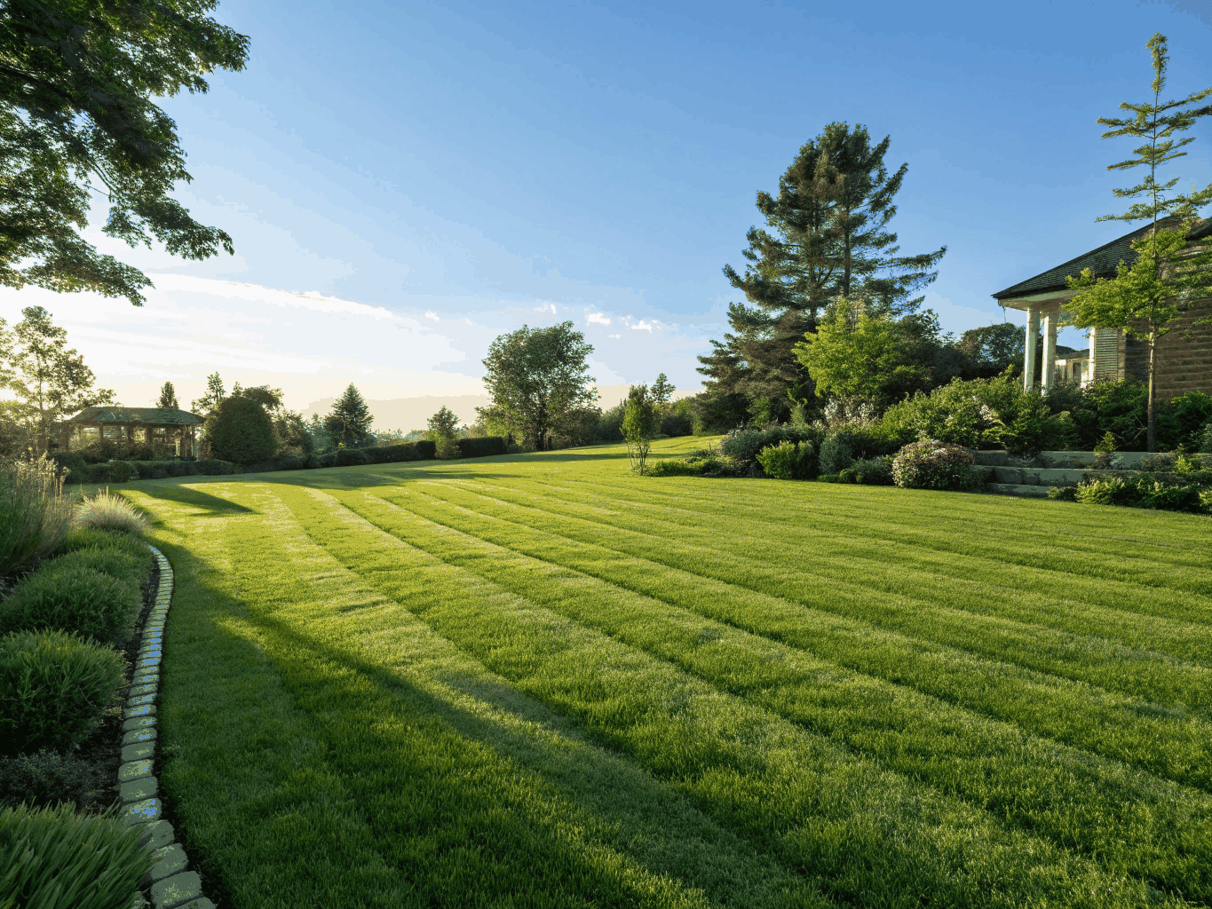 Healthy pristine fescue lawn during seasonal transition