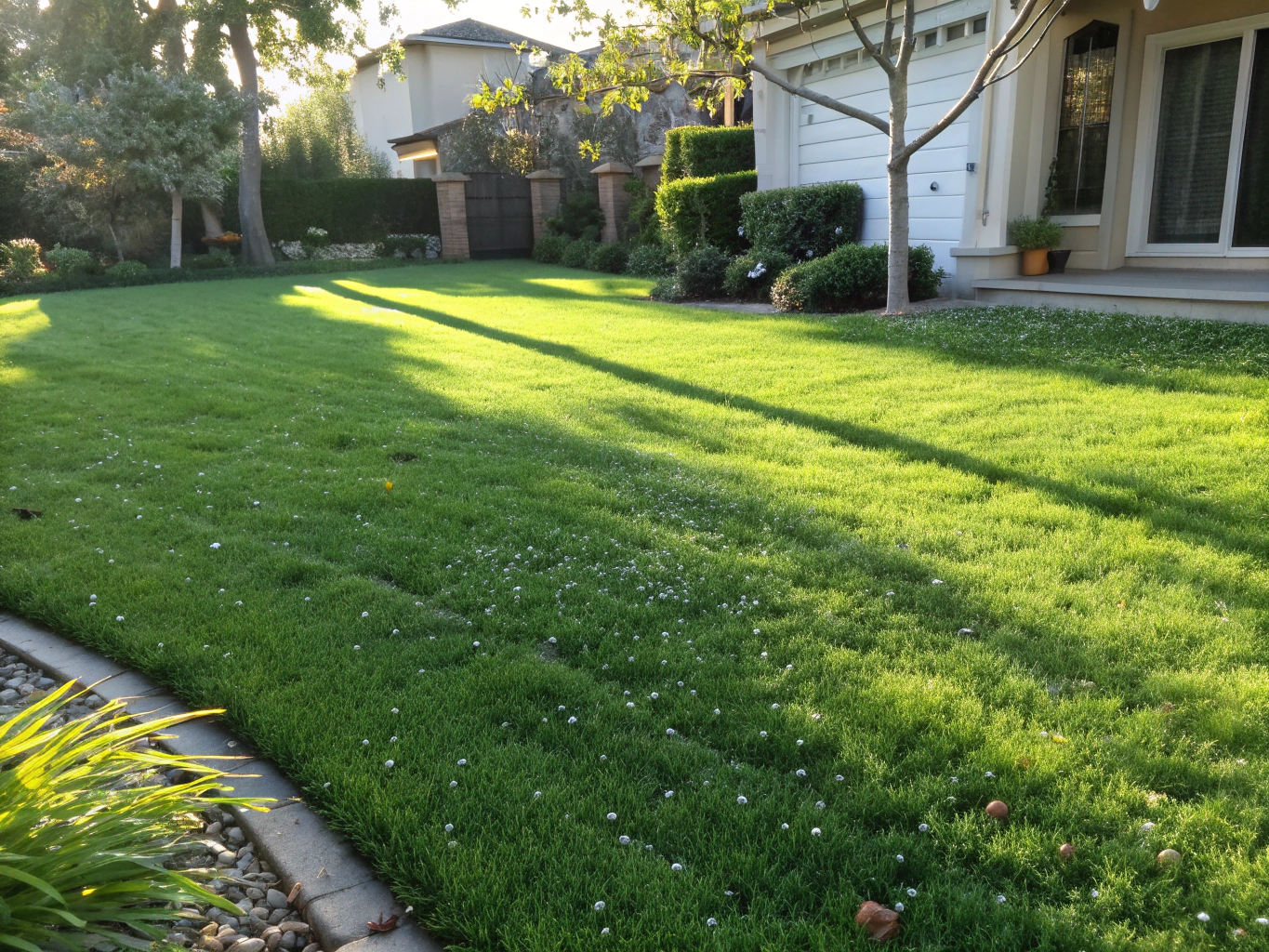 Vibrant green healthy lawn free of weeds